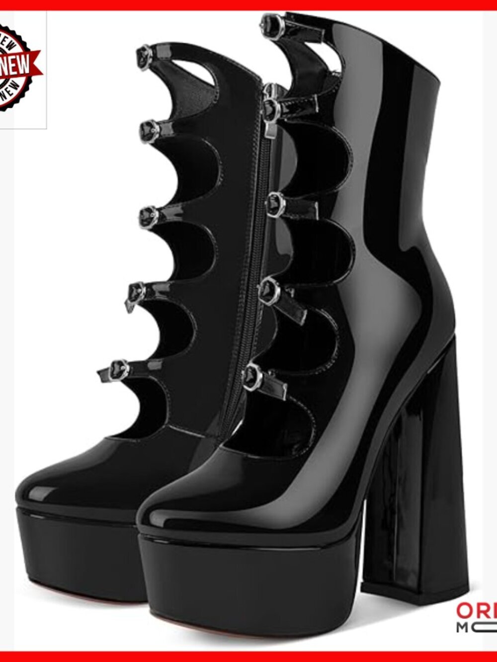 Platform High Heels with Side Zipper Adjustable Buckles Block Heel Pumps